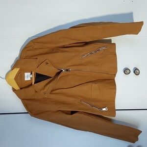 Nine West- Deep Tan Moto Coat/Jacket Silver accent Neutral Edgy MOD New! S.XL